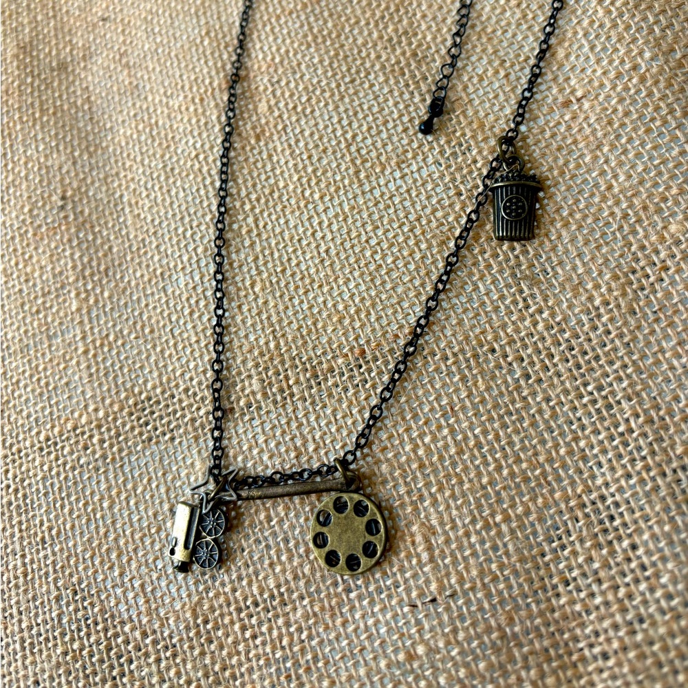 Lights, Camera, Action!🎥 🍿necklace, charm brass tone fun custom PeacedbyAlise